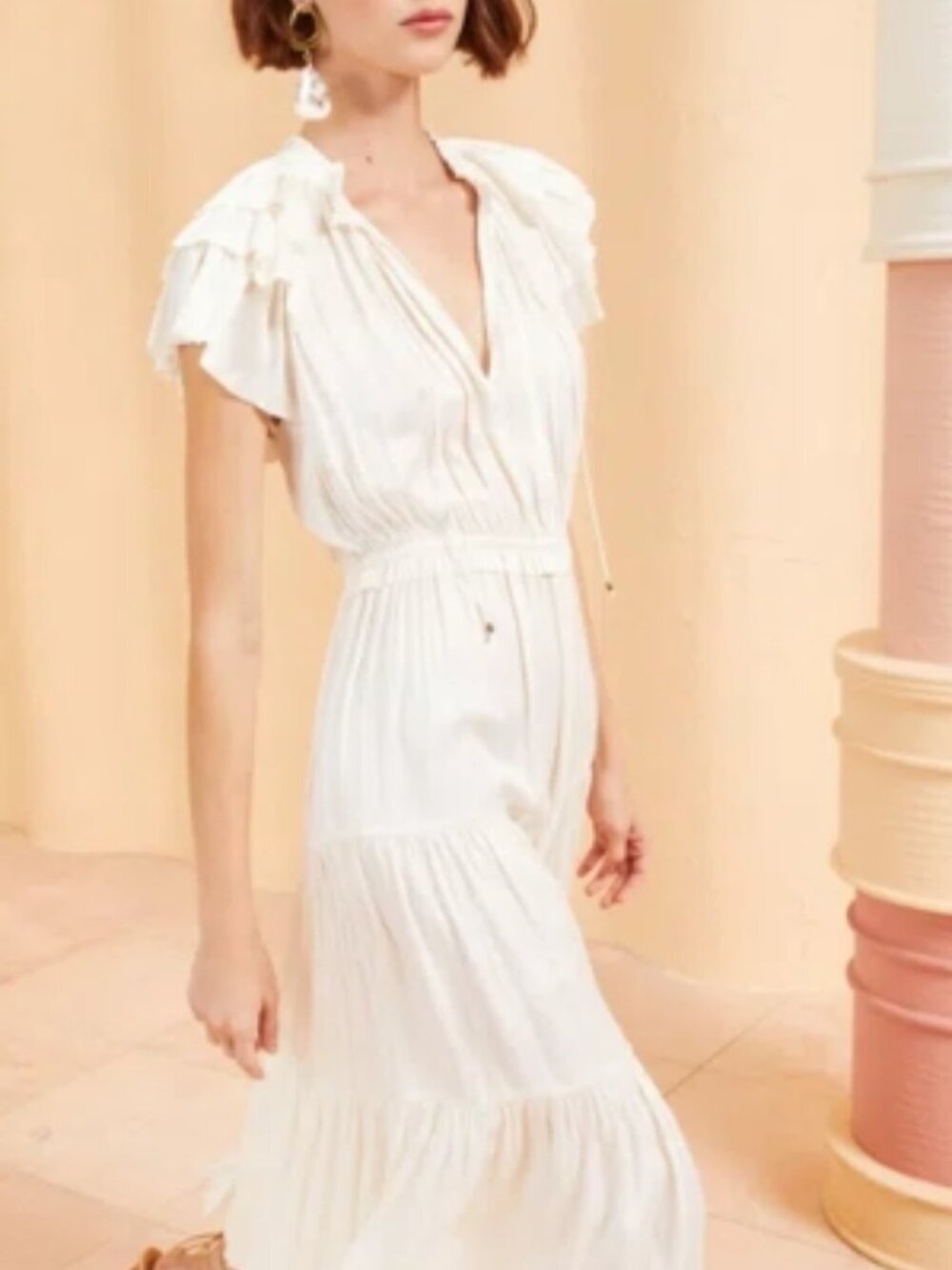 NWOT ULLA JOHNSON Blaire Plisse Satin Midi Dress in Dove M $520